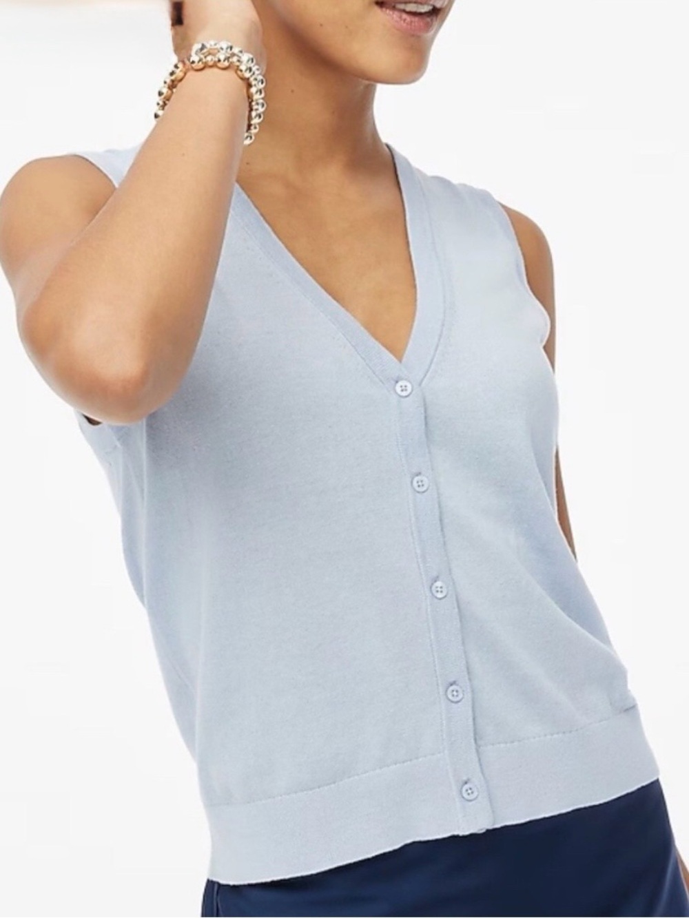 J. Crew Periwinkle Button Front Sweater Vest Large Preppy Fine Knit V-Neck